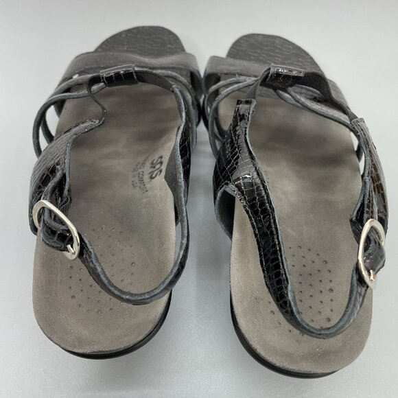 SAS Allegro Sandals Croc Embossed Leather Comfort Strappy Black Womens 10 Wide - Picture 11 of 14